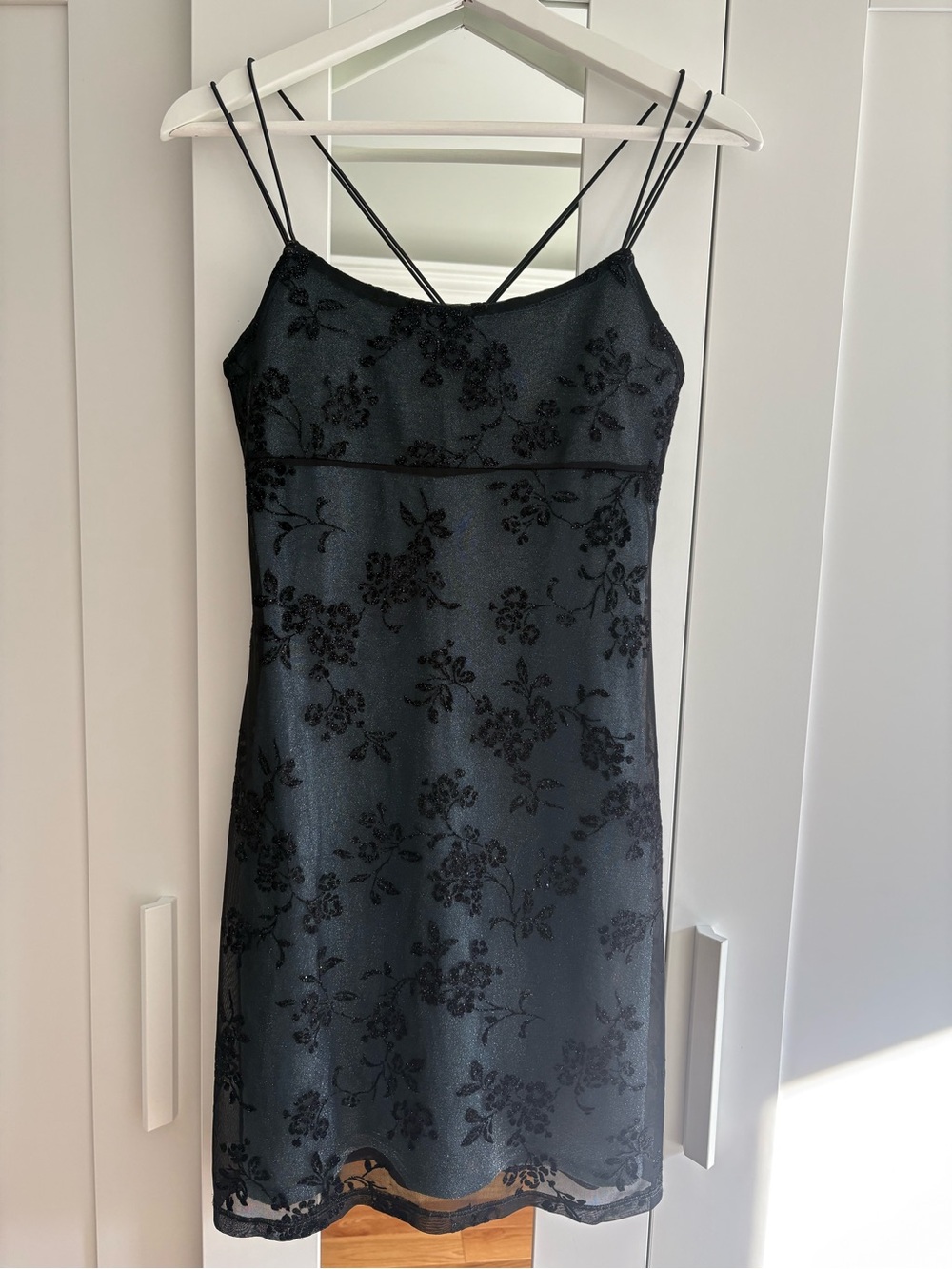 Black Vintage Sparkly Floral Lace Mini Dress - Made in USA